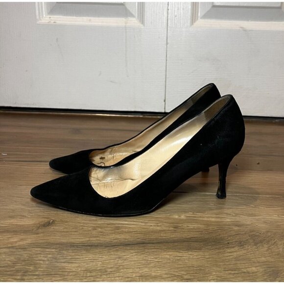 Manolo Blahnik Black Suede Pointed Toe Heels Size 5 Womens - Picture 2 of 10